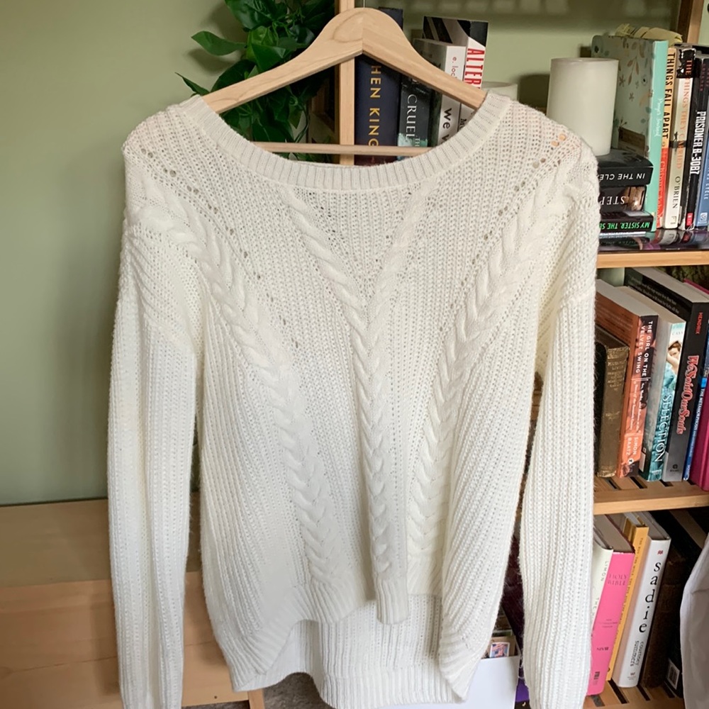 white knit sweater